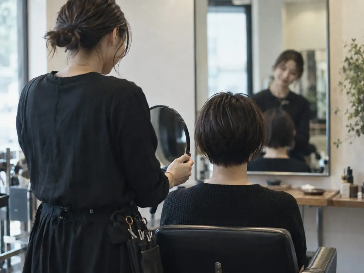 お客様の髪を切る美容師